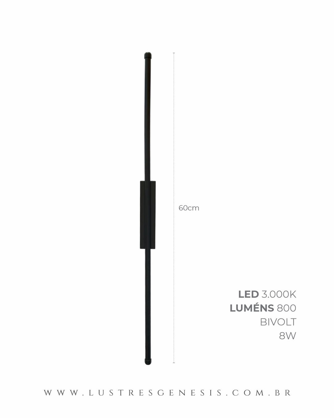 Arandela Moderna Fit Linear Slim preta de 60cm com luz indireta de LED Lustres Gênesis loja online de Lustres e Iluminação Decorativa